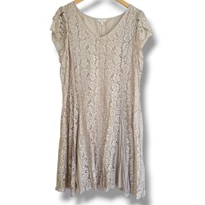 By Together Mini Dress Size 18 Beige Floral Lace Boho Cottagecore Romantic Flowy